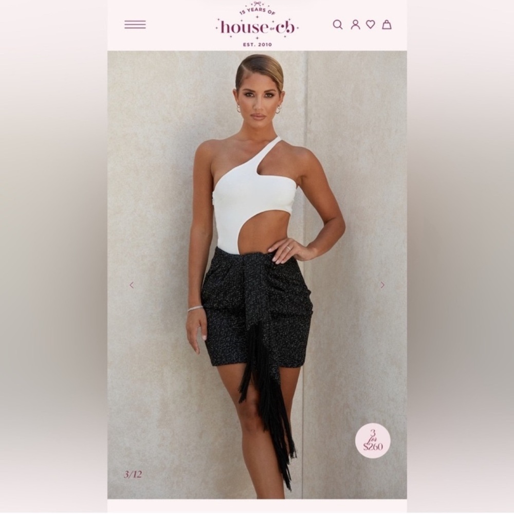 House of CB Black Sparkle Draped Mini Skirt – Size XS
